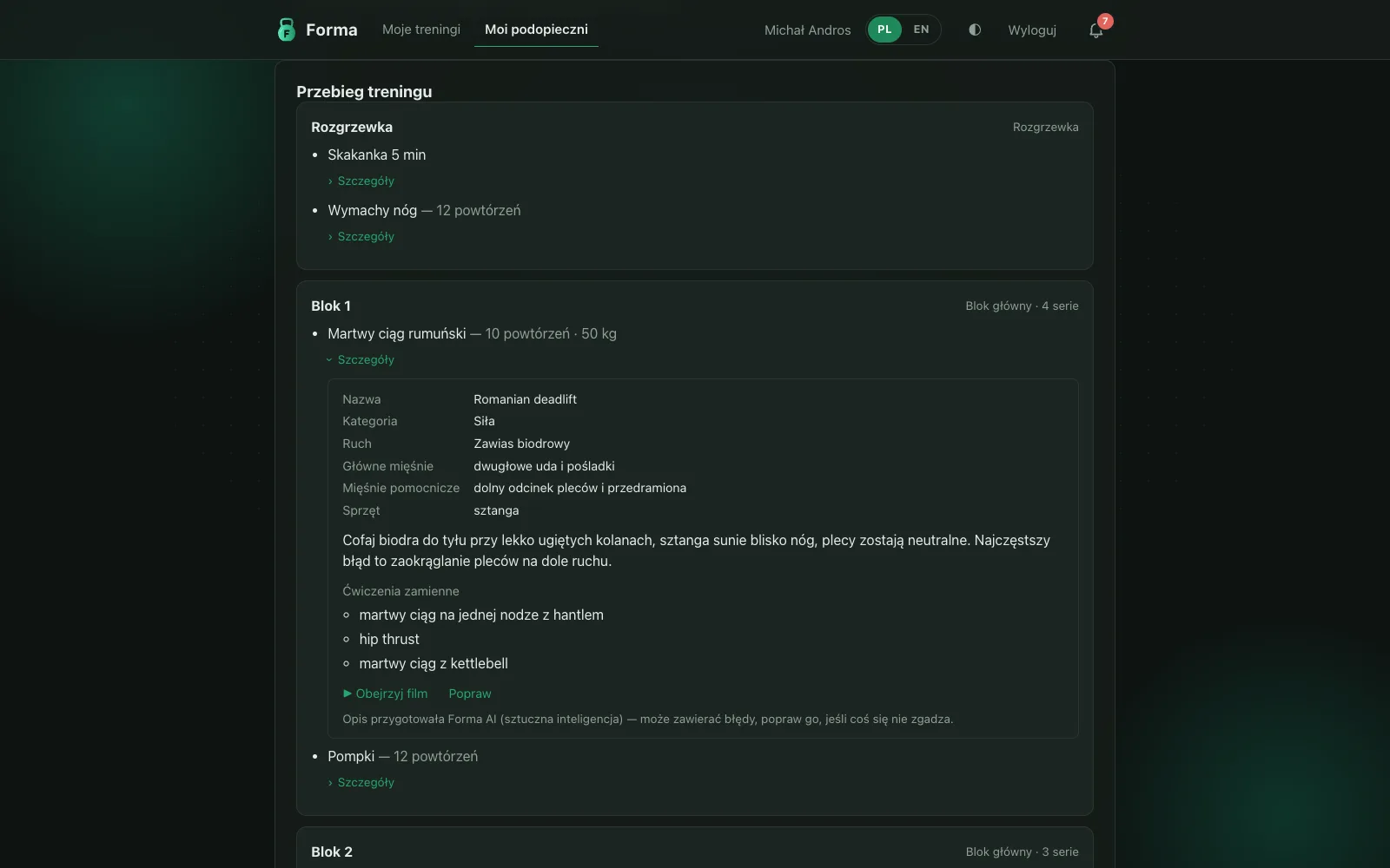 Forma AI: szczegóły ćwiczenia w treningu